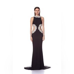 NWOT BRONX AND BANCO Camila Black Rhinestone Cutout Gown